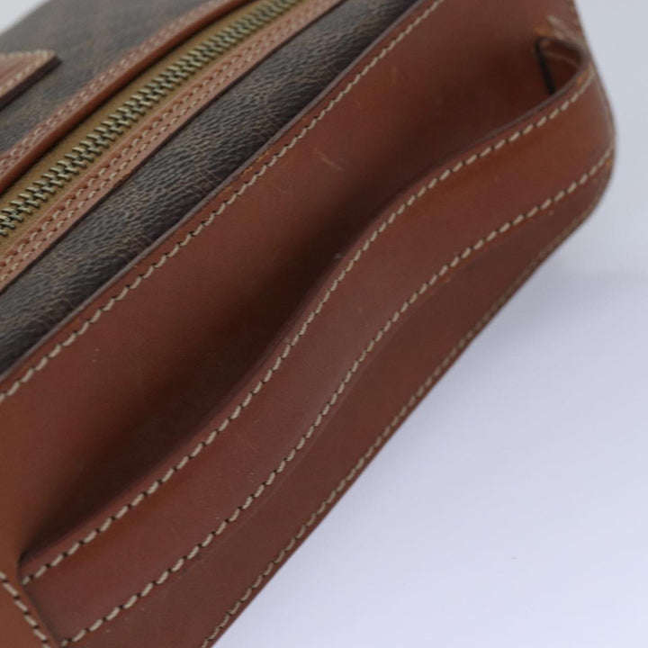 Celine Macadam Canvas Vanity Hand Bag PVC Brown Gold Auth ar12362