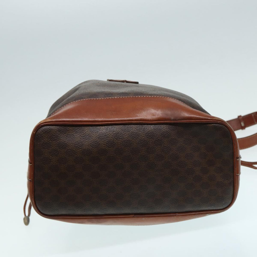 Celine Macadam Canvas Shoulder Bag PVC Leather Brown Silver Auth ar12406