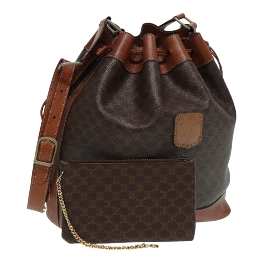 Celine Macadam Canvas Shoulder Bag PVC Leather Brown Silver Auth ar12406