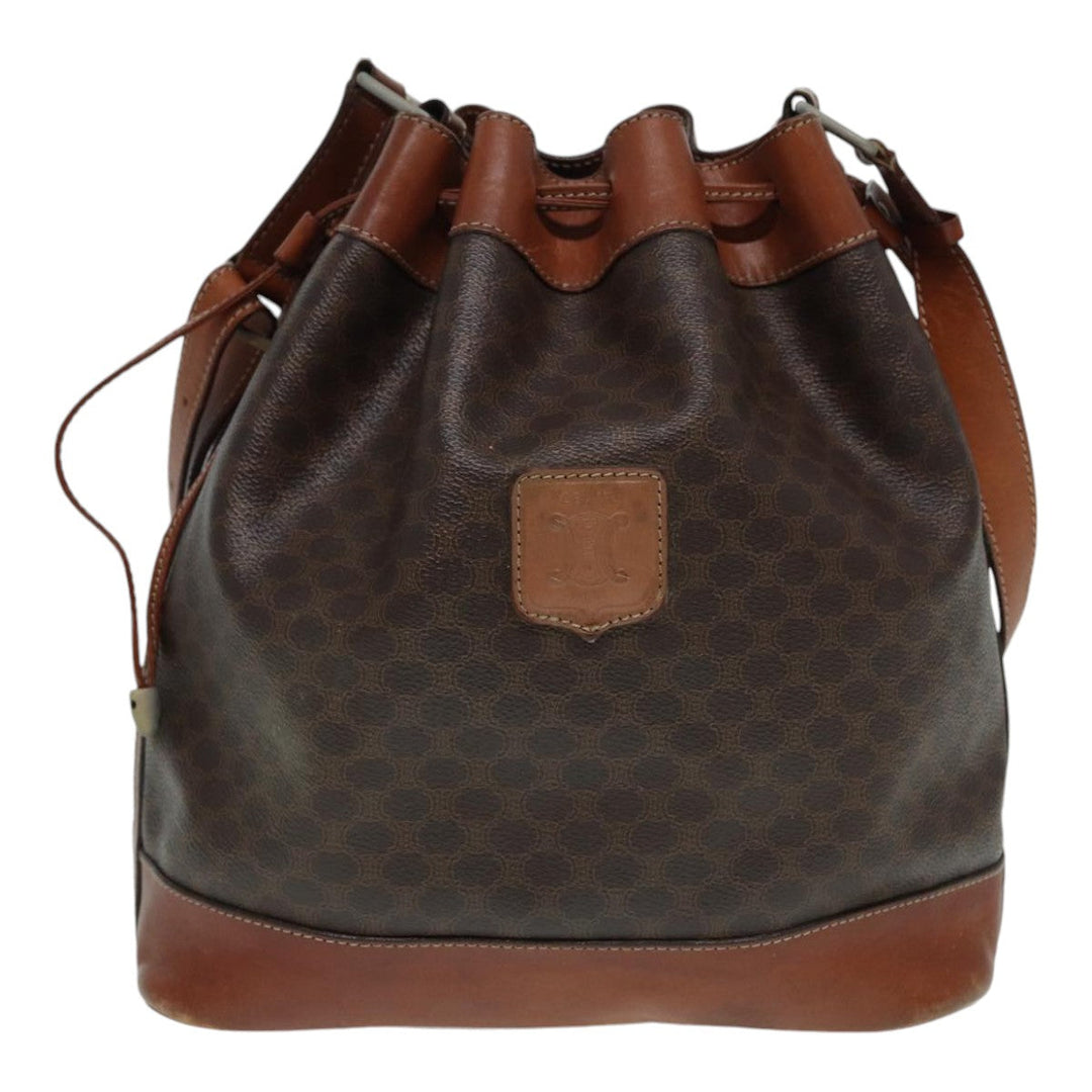 Celine Macadam Canvas Shoulder Bag PVC Leather Brown Silver Auth ar12406