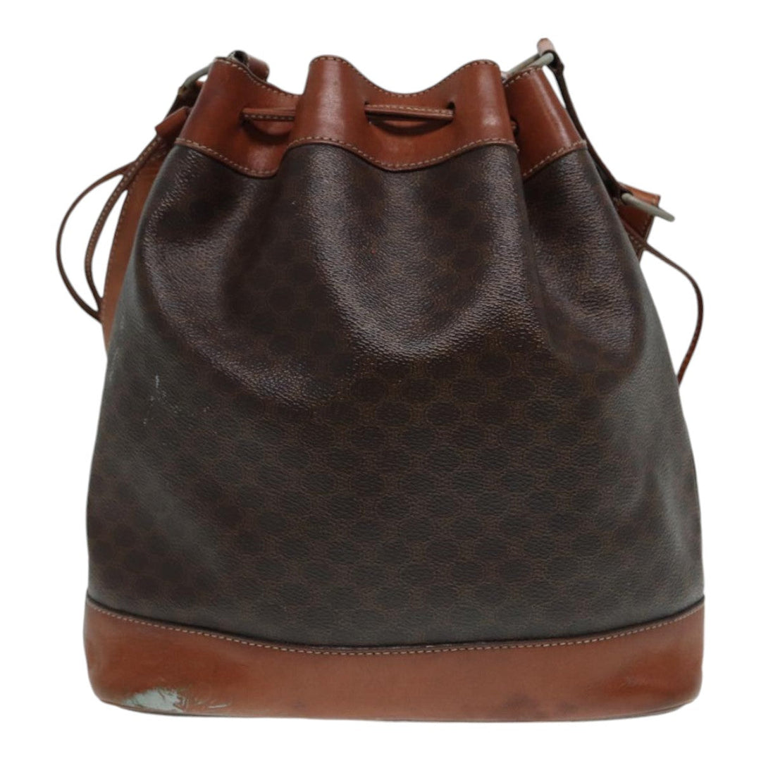 Celine Macadam Canvas Shoulder Bag PVC Leather Brown Silver Auth ar12406