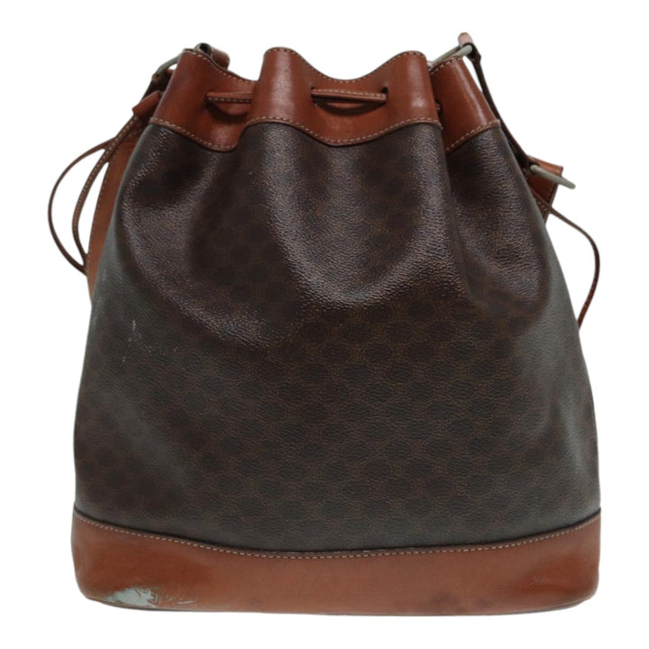 Celine Macadam Canvas Shoulder Bag PVC Leather Brown Silver Auth ar12406