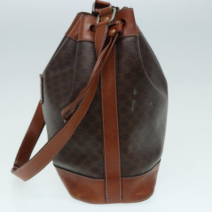 Celine Macadam Canvas Shoulder Bag PVC Leather Brown Silver Auth ar12406
