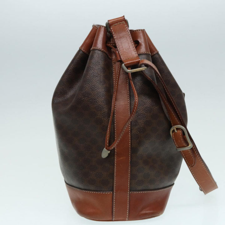 Celine Macadam Canvas Shoulder Bag PVC Leather Brown Silver Auth ar12406