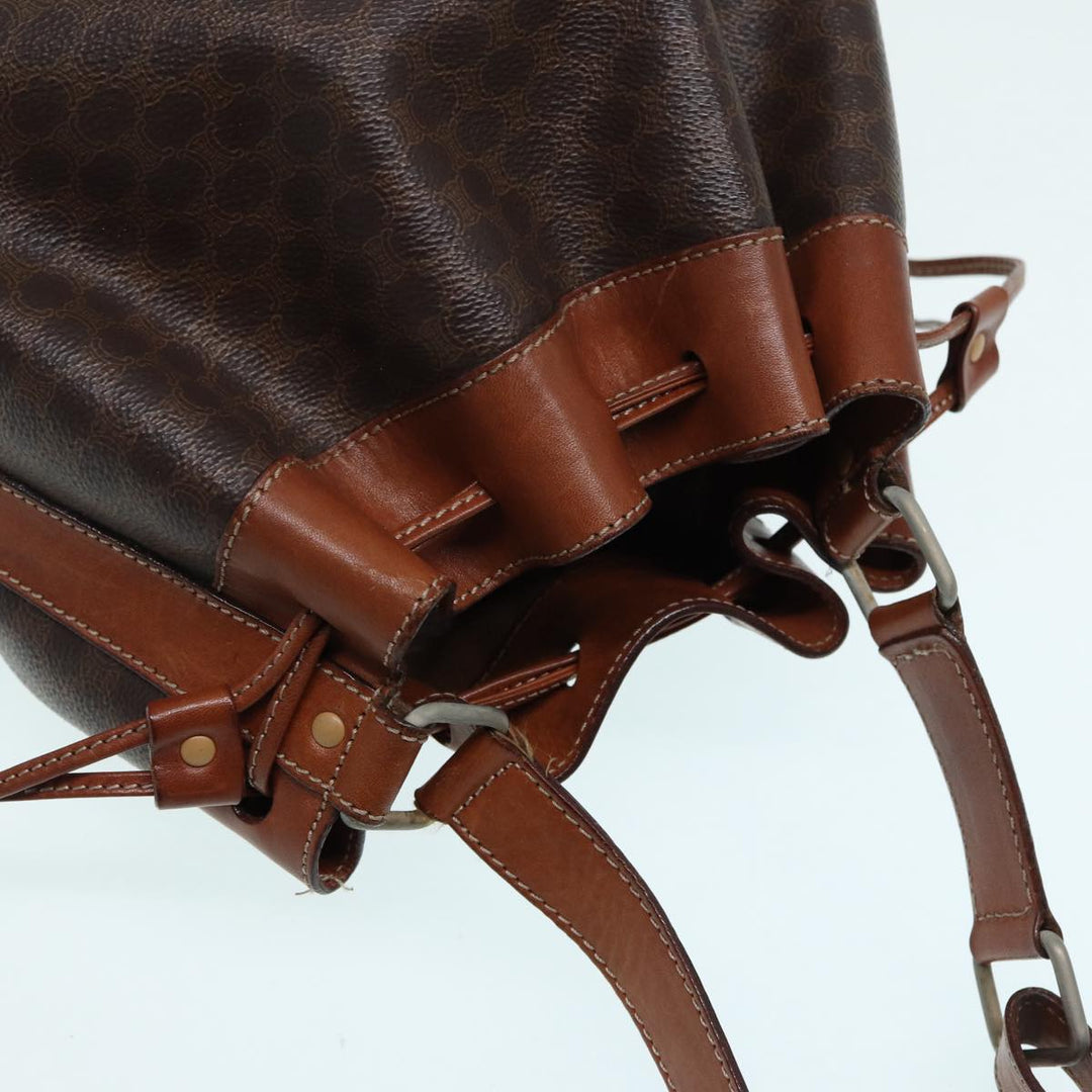 Celine Macadam Canvas Shoulder Bag PVC Leather Brown Silver Auth ar12406