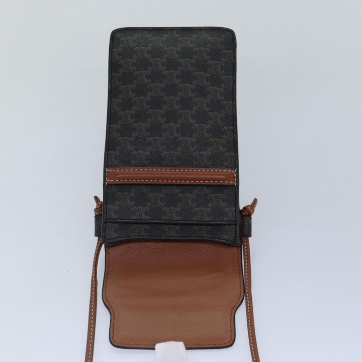 Celine Phone case Macadam Canvas PVC Leather Black Brown Auth ar12461