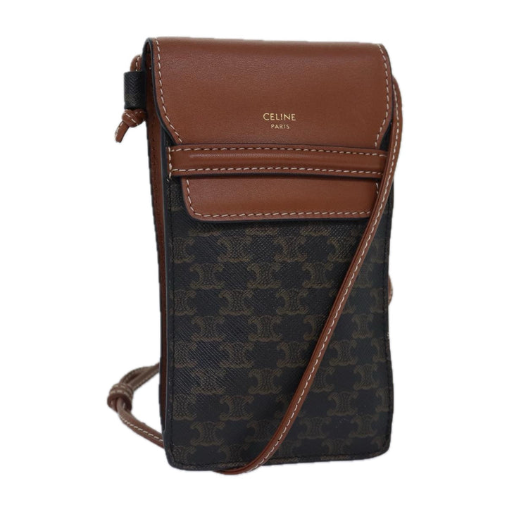 Celine Phone case Macadam Canvas PVC Leather Black Brown Auth ar12461