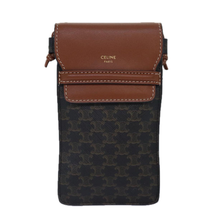 Celine Phone case Macadam Canvas PVC Leather Black Brown Auth ar12461