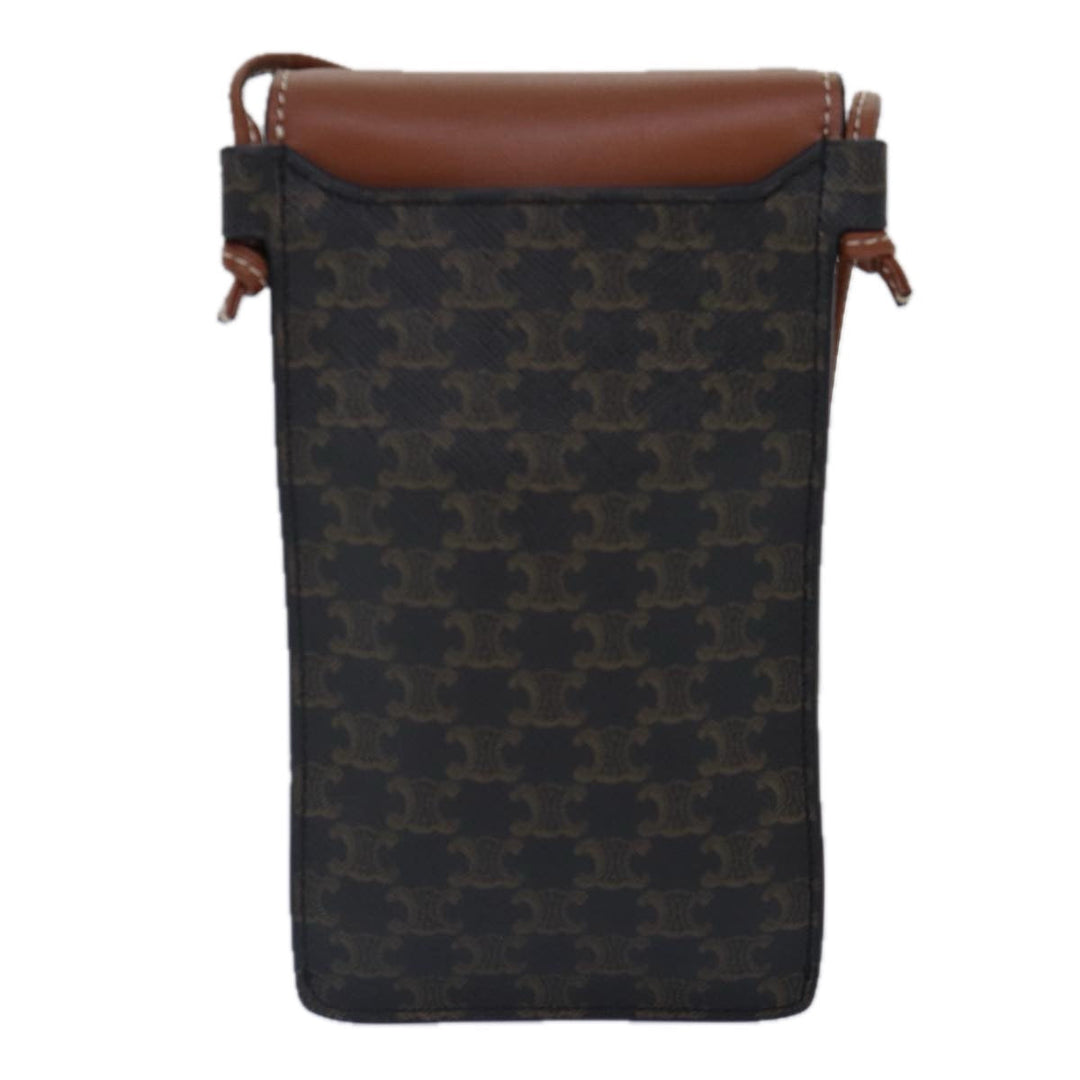 Celine Phone case Macadam Canvas PVC Leather Black Brown Auth ar12461