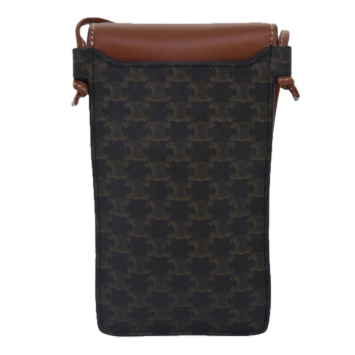 Celine Phone case Macadam Canvas PVC Leather Black Brown Auth ar12461