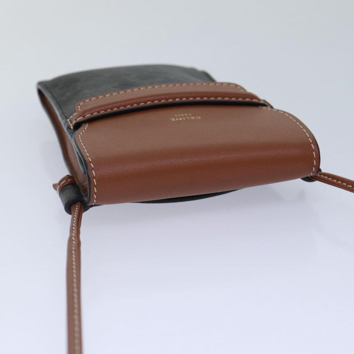 Celine Phone case Macadam Canvas PVC Leather Black Brown Auth ar12461