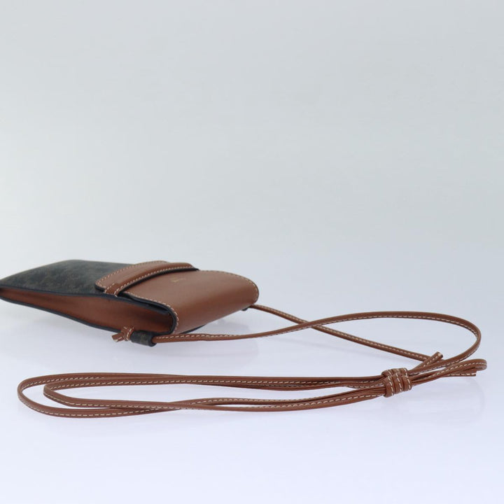 Celine Phone case Macadam Canvas PVC Leather Black Brown Auth ar12461