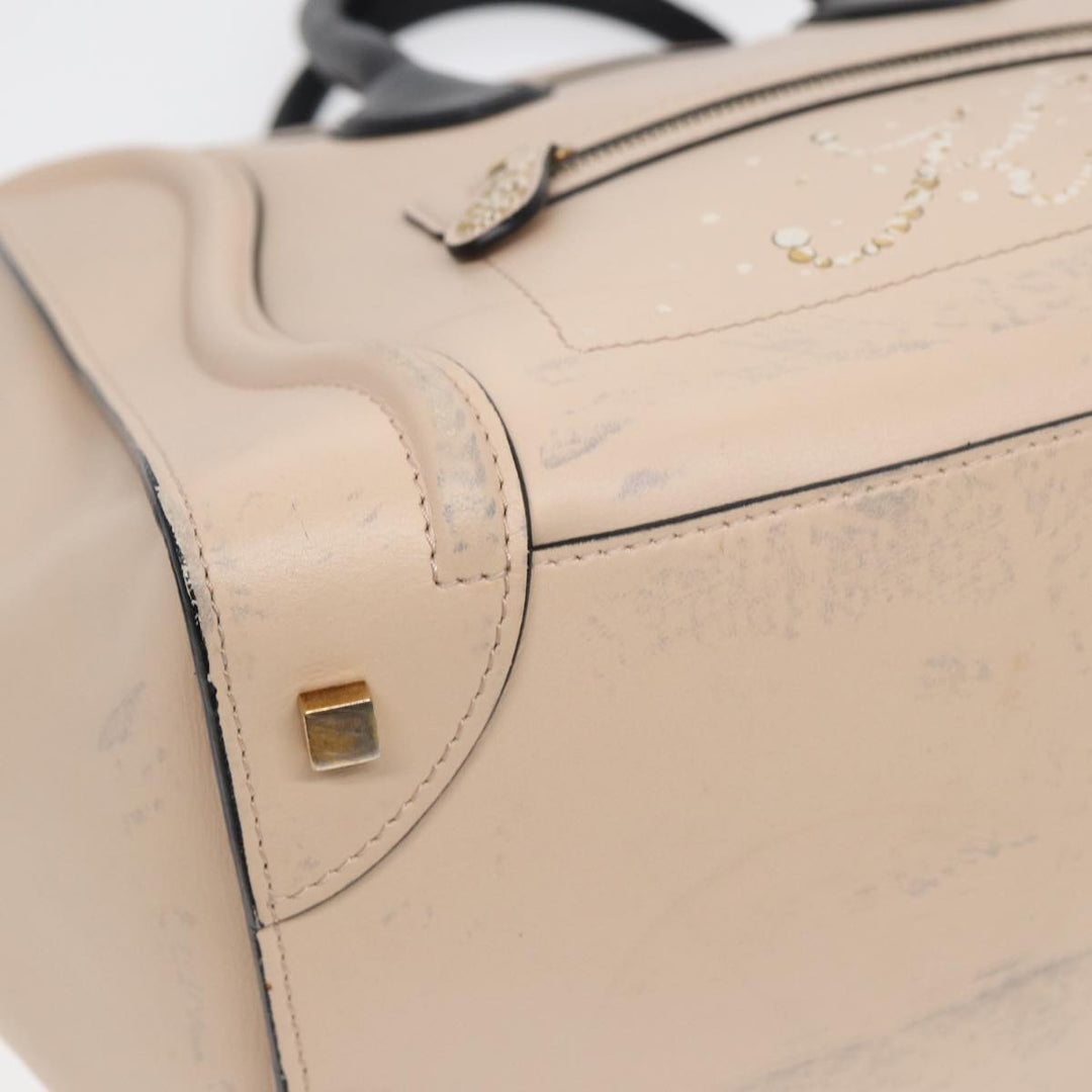 Celine Luggage Mini Shopper Hand Bag Leather Beige Auth ar12490