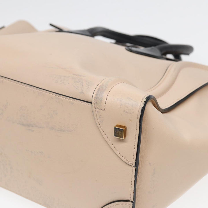 Celine Luggage Mini Shopper Hand Bag Leather Beige Auth ar12490