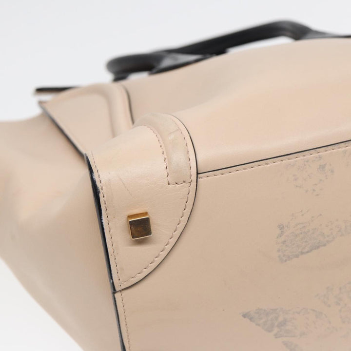 Celine Luggage Mini Shopper Hand Bag Leather Beige Auth ar12490