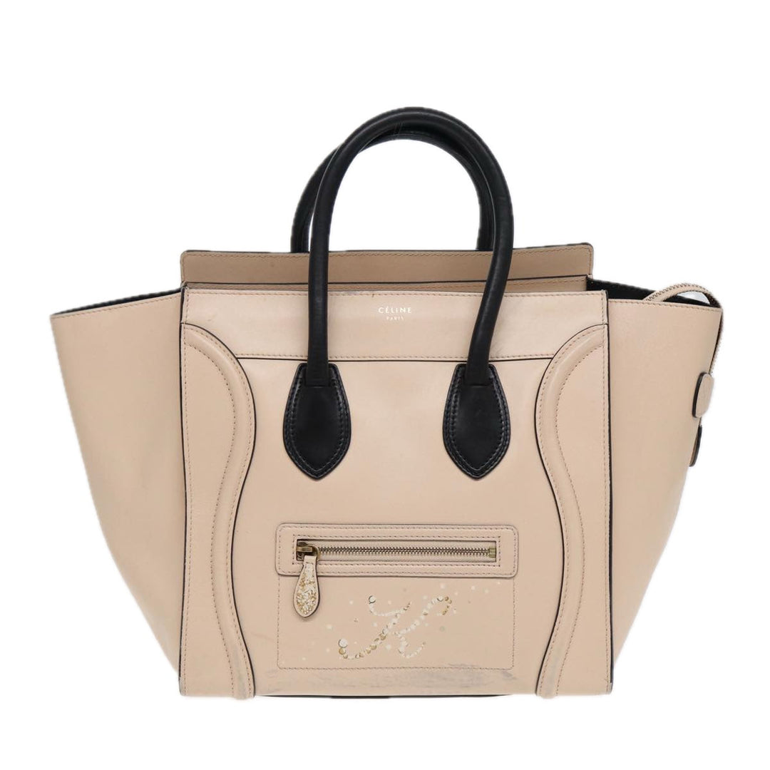 Celine Luggage Mini Shopper Hand Bag Leather Beige Auth ar12490
