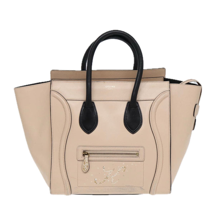 Celine Luggage Mini Shopper Hand Bag Leather Beige Auth ar12490
