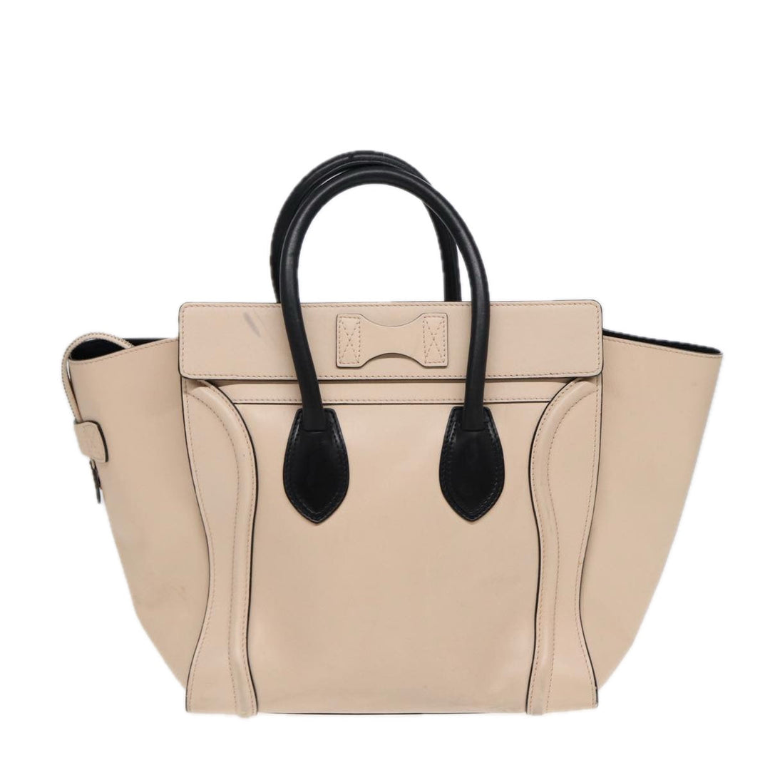 Celine Luggage Mini Shopper Hand Bag Leather Beige Auth ar12490