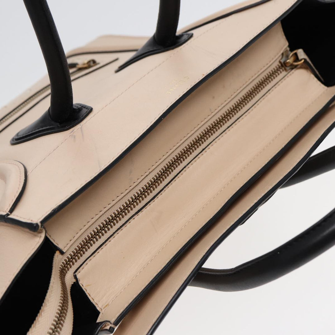 Celine Luggage Mini Shopper Hand Bag Leather Beige Auth ar12490