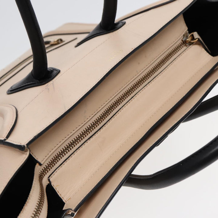 Celine Luggage Mini Shopper Hand Bag Leather Beige Auth ar12490