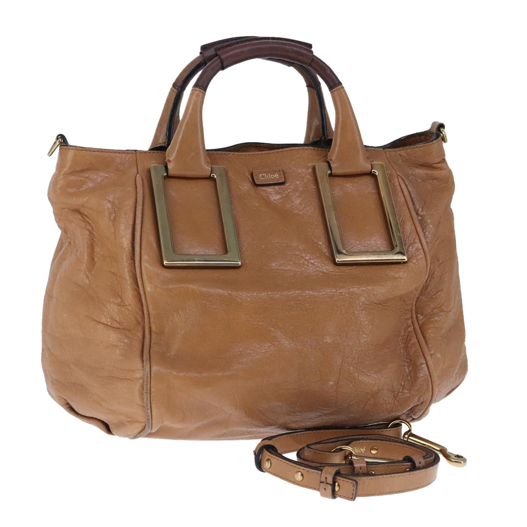 Chloe Etel Hand Bag Leather 2way Beige Gold ar13032