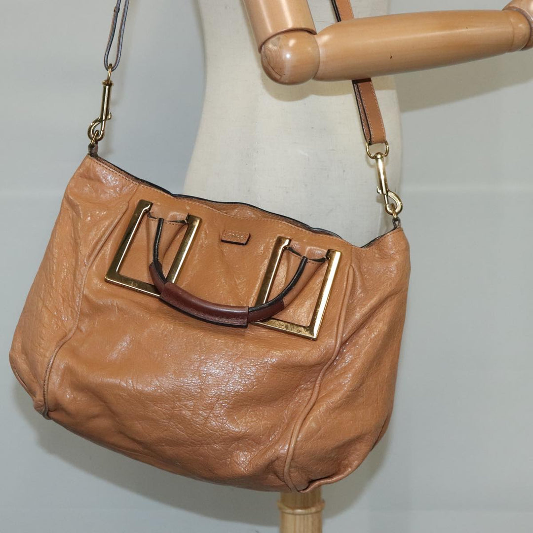 Chloe Etel Hand Bag Leather 2way Beige Gold ar13032