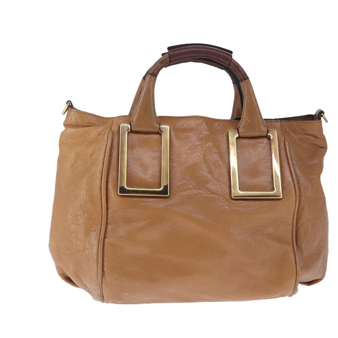 Chloe Etel Hand Bag Leather 2way Beige Gold ar13032