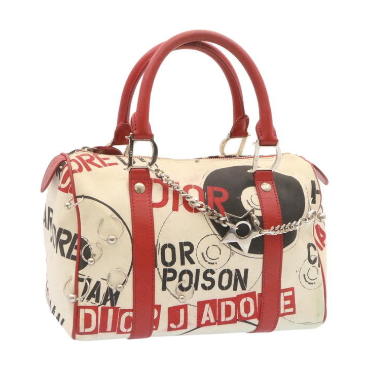 CHRISTIAN Top quality Dior Pop Line Hand Bag Canvas White Red Auth ar4800