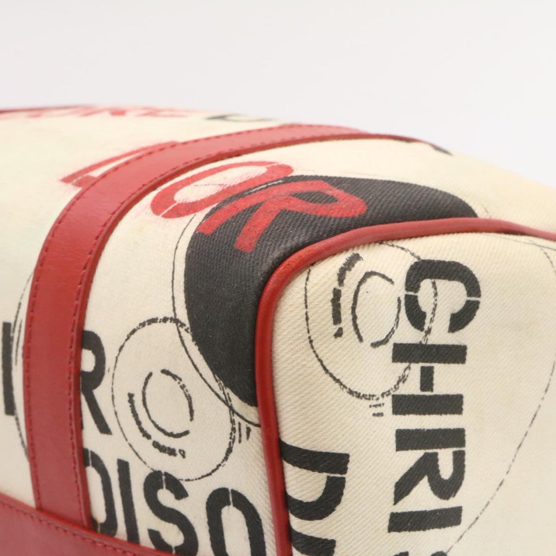 CHRISTIAN Top quality Dior Pop Line Hand Bag Canvas White Red Auth ar4800