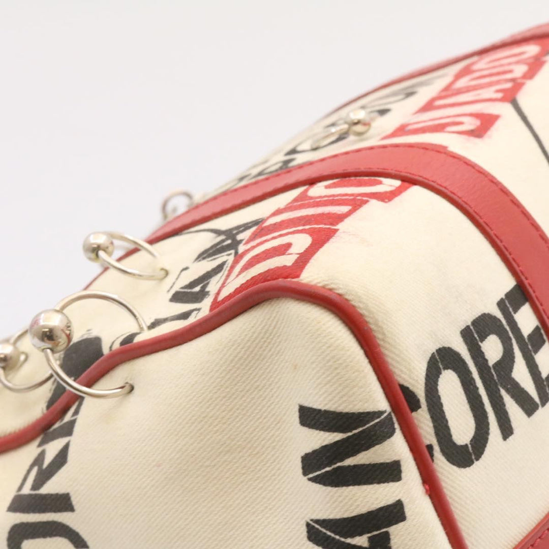 CHRISTIAN Top quality Dior Pop Line Hand Bag Canvas White Red Auth ar4800