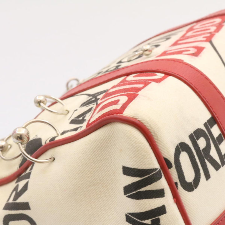 CHRISTIAN Top quality Dior Pop Line Hand Bag Canvas White Red Auth ar4800
