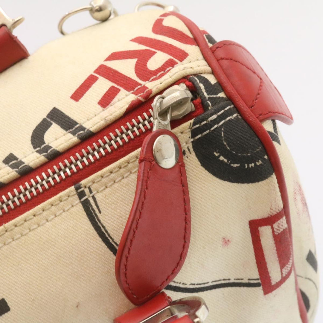 CHRISTIAN Top quality Dior Pop Line Hand Bag Canvas White Red Auth ar4800