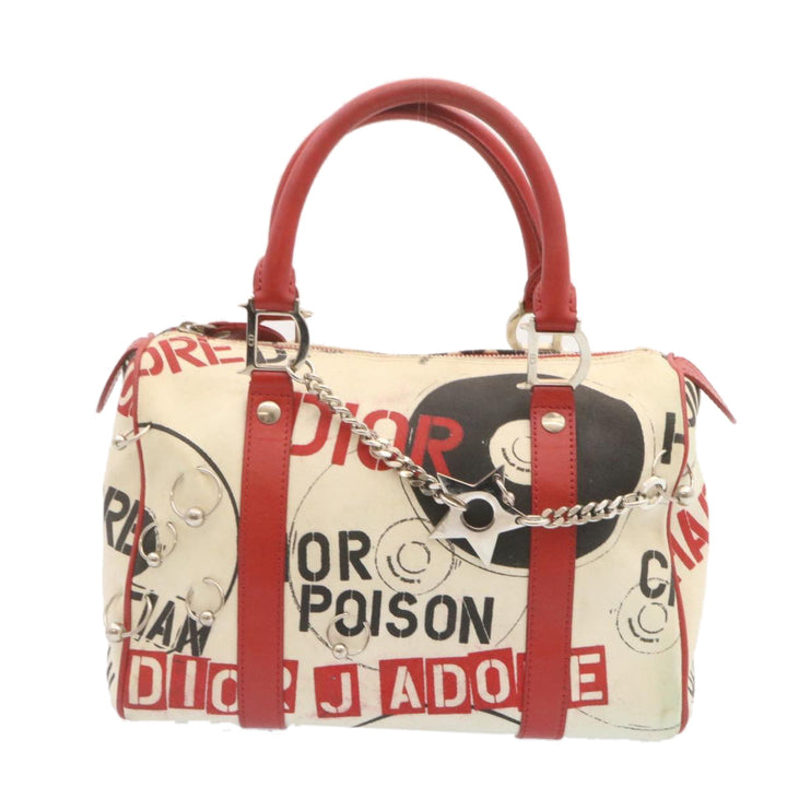 CHRISTIAN Top quality Dior Pop Line Hand Bag Canvas White Red Auth ar4800