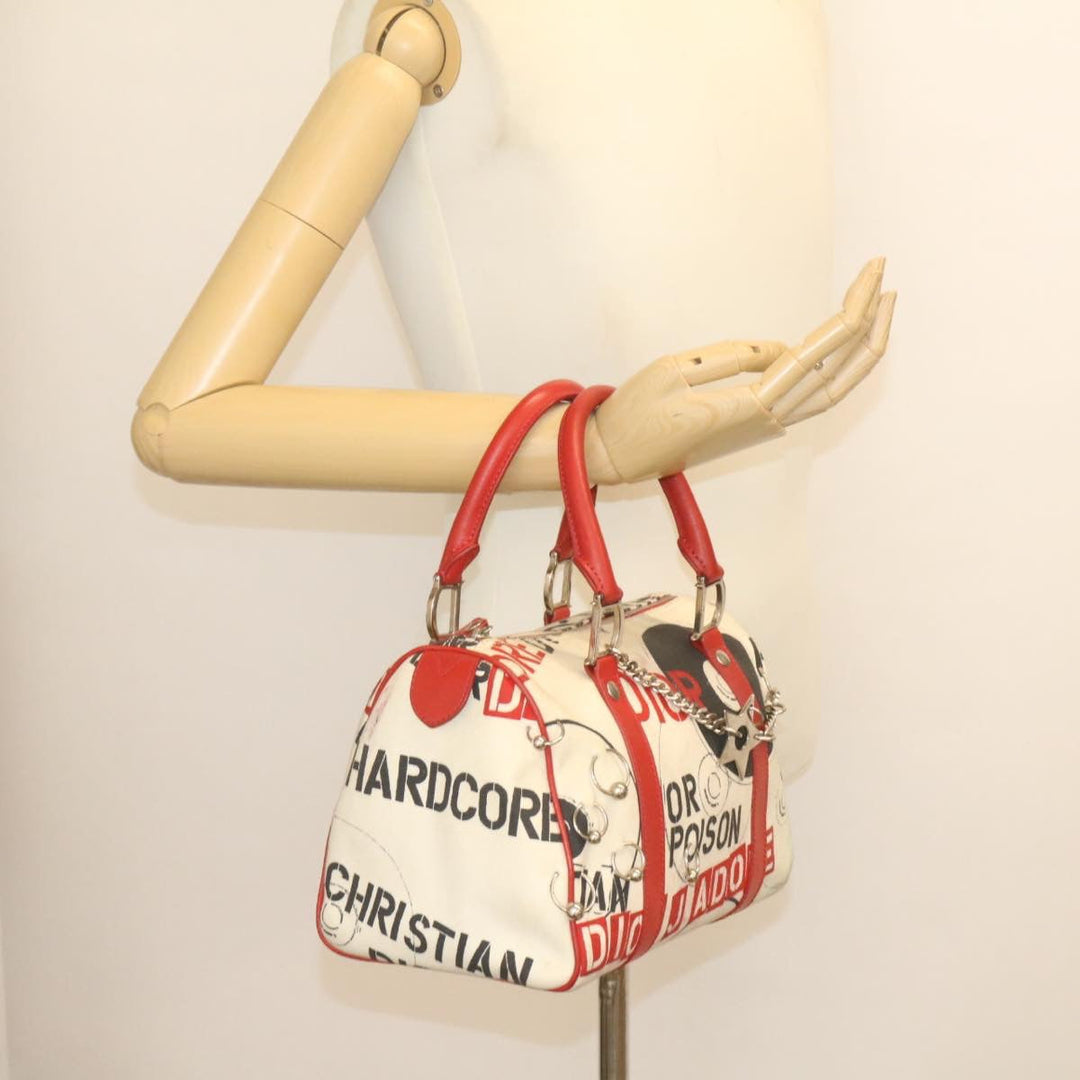CHRISTIAN Top quality Dior Pop Line Hand Bag Canvas White Red Auth ar4800