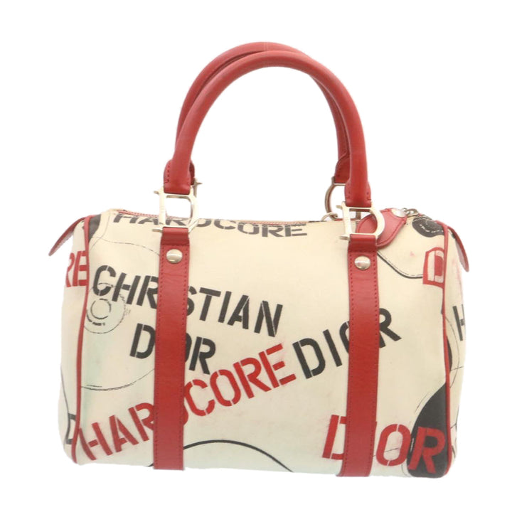 CHRISTIAN Top quality Dior Pop Line Hand Bag Canvas White Red Auth ar4800