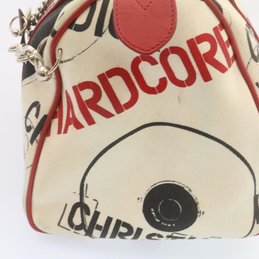 CHRISTIAN Top quality Dior Pop Line Hand Bag Canvas White Red Auth ar4800