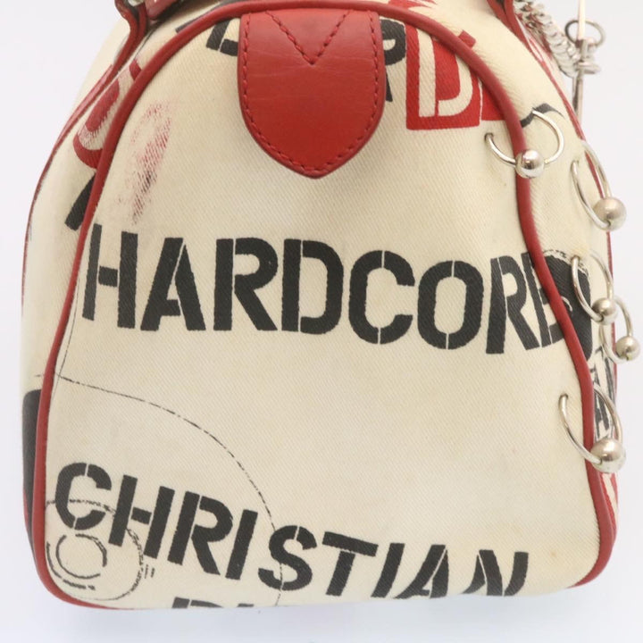 CHRISTIAN Top quality Dior Pop Line Hand Bag Canvas White Red Auth ar4800