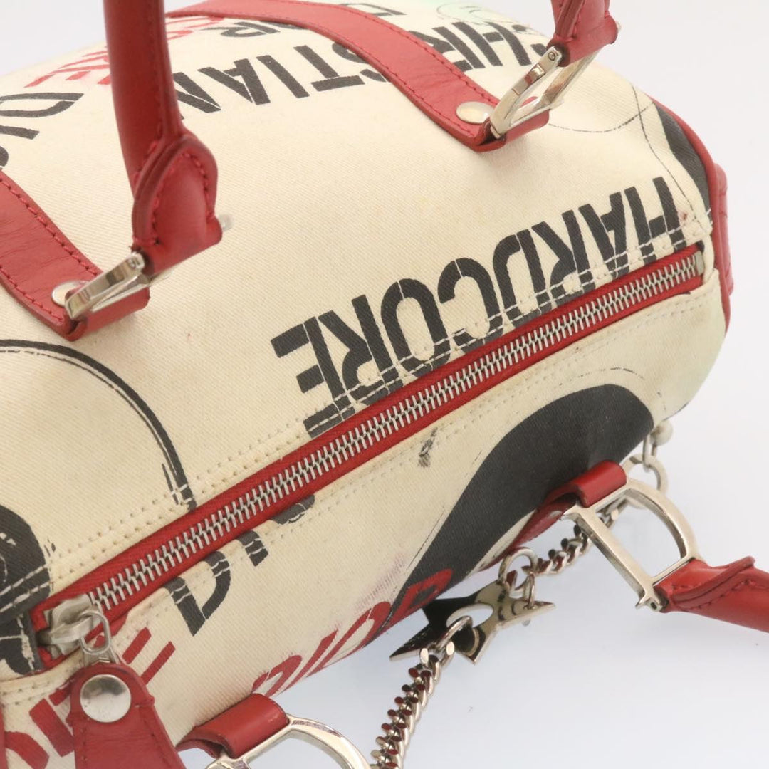 CHRISTIAN Top quality Dior Pop Line Hand Bag Canvas White Red Auth ar4800