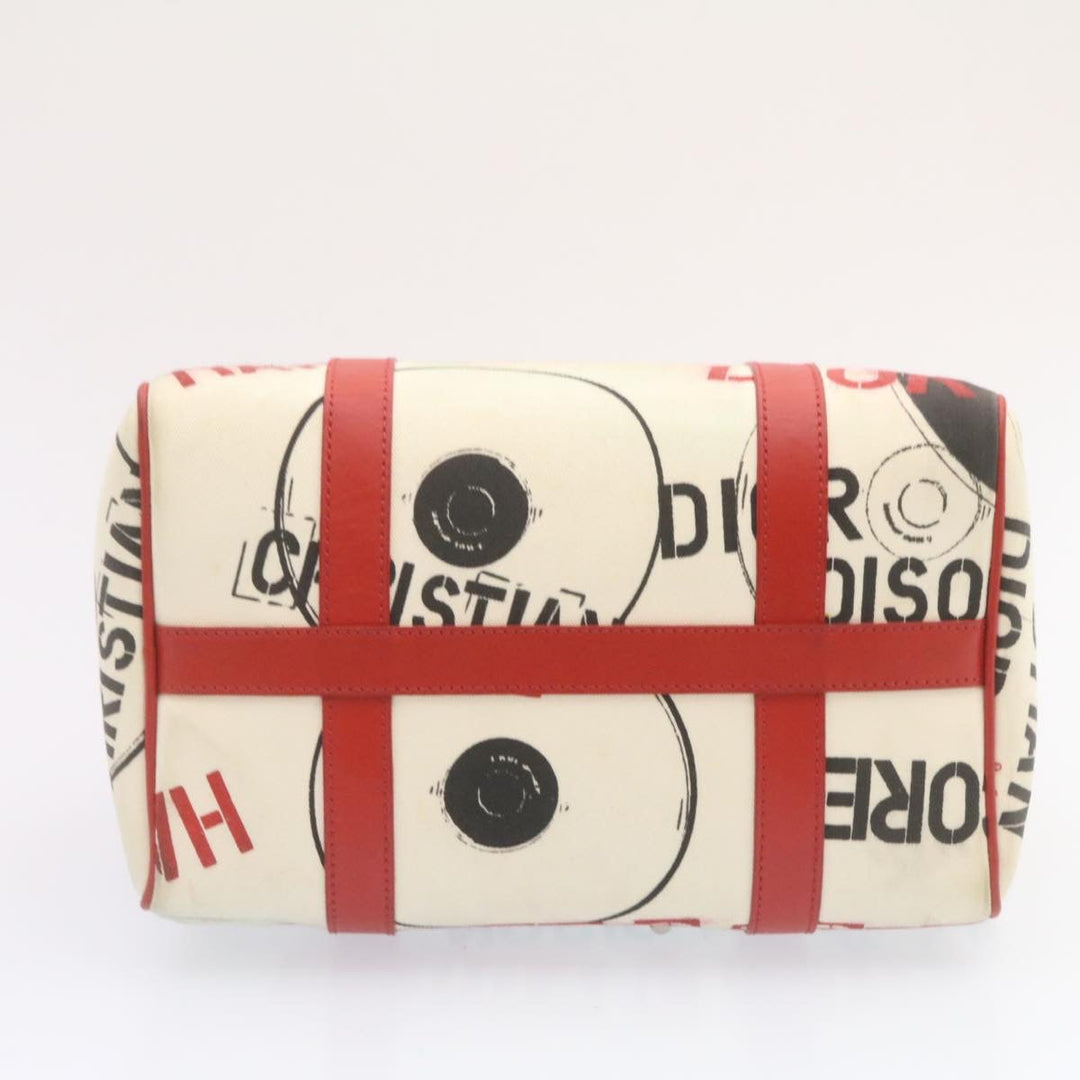 CHRISTIAN Top quality Dior Pop Line Hand Bag Canvas White Red Auth ar4800