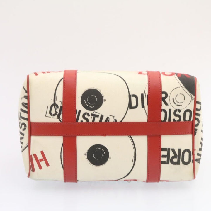 CHRISTIAN Top quality Dior Pop Line Hand Bag Canvas White Red Auth ar4800