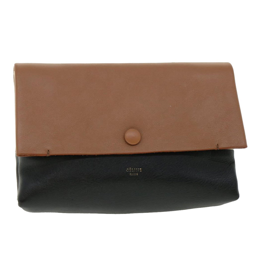 Celine Pouch Leather Black Brown  ar8106B