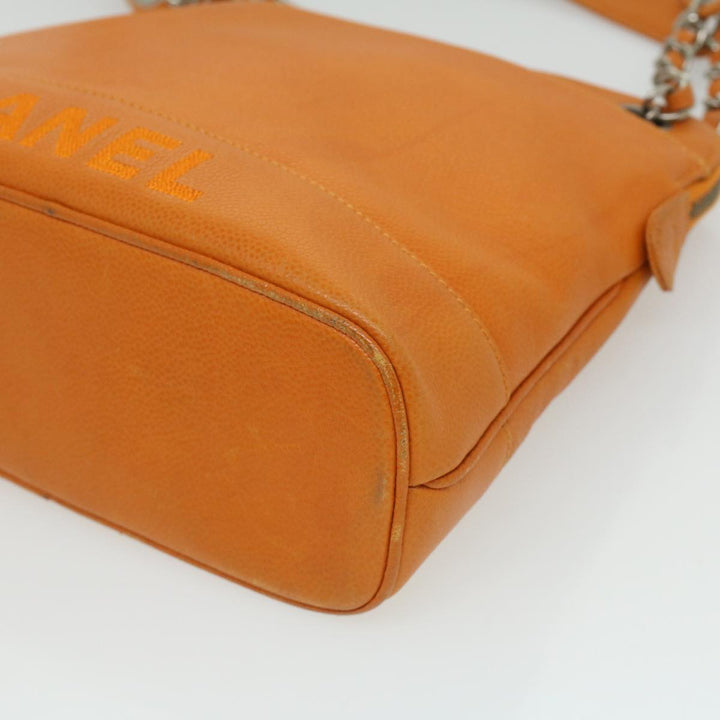 Chanel Chain Shoulder Bag Caviar Skin Orange CC Auth ar8526