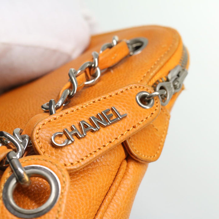Chanel Chain Shoulder Bag Caviar Skin Orange CC Auth ar8526