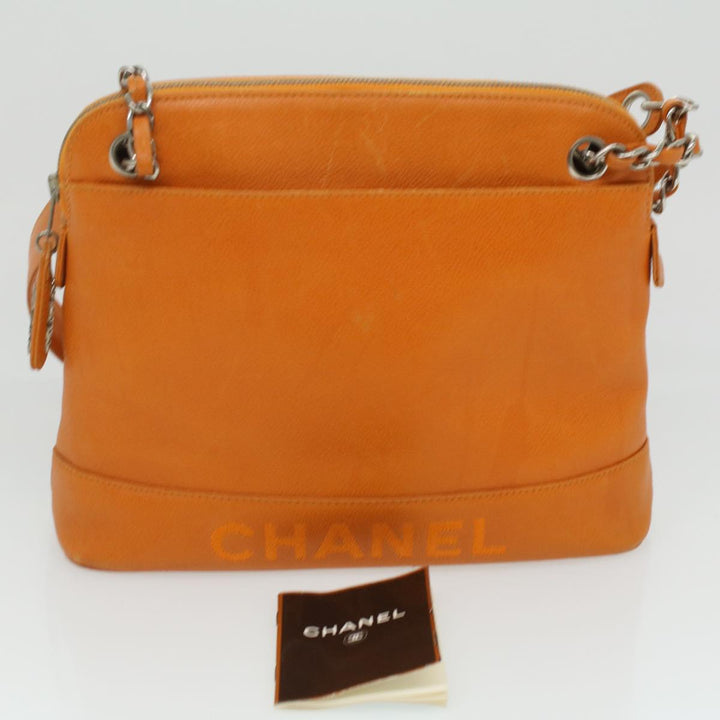 Chanel Chain Shoulder Bag Caviar Skin Orange CC Auth ar8526