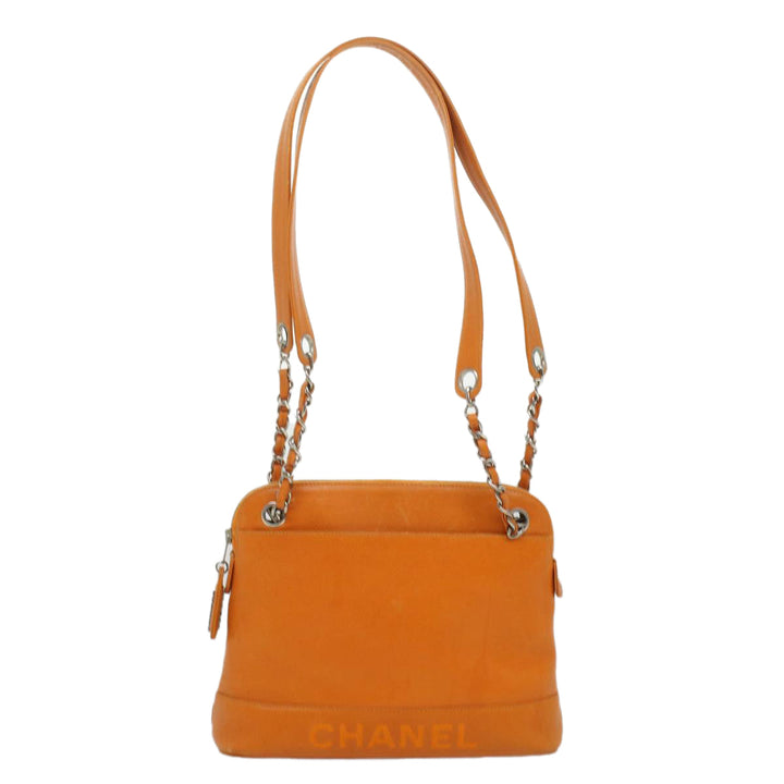 Chanel Chain Shoulder Bag Caviar Skin Orange CC Auth ar8526
