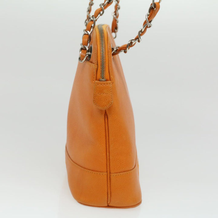 Chanel Chain Shoulder Bag Caviar Skin Orange CC Auth ar8526