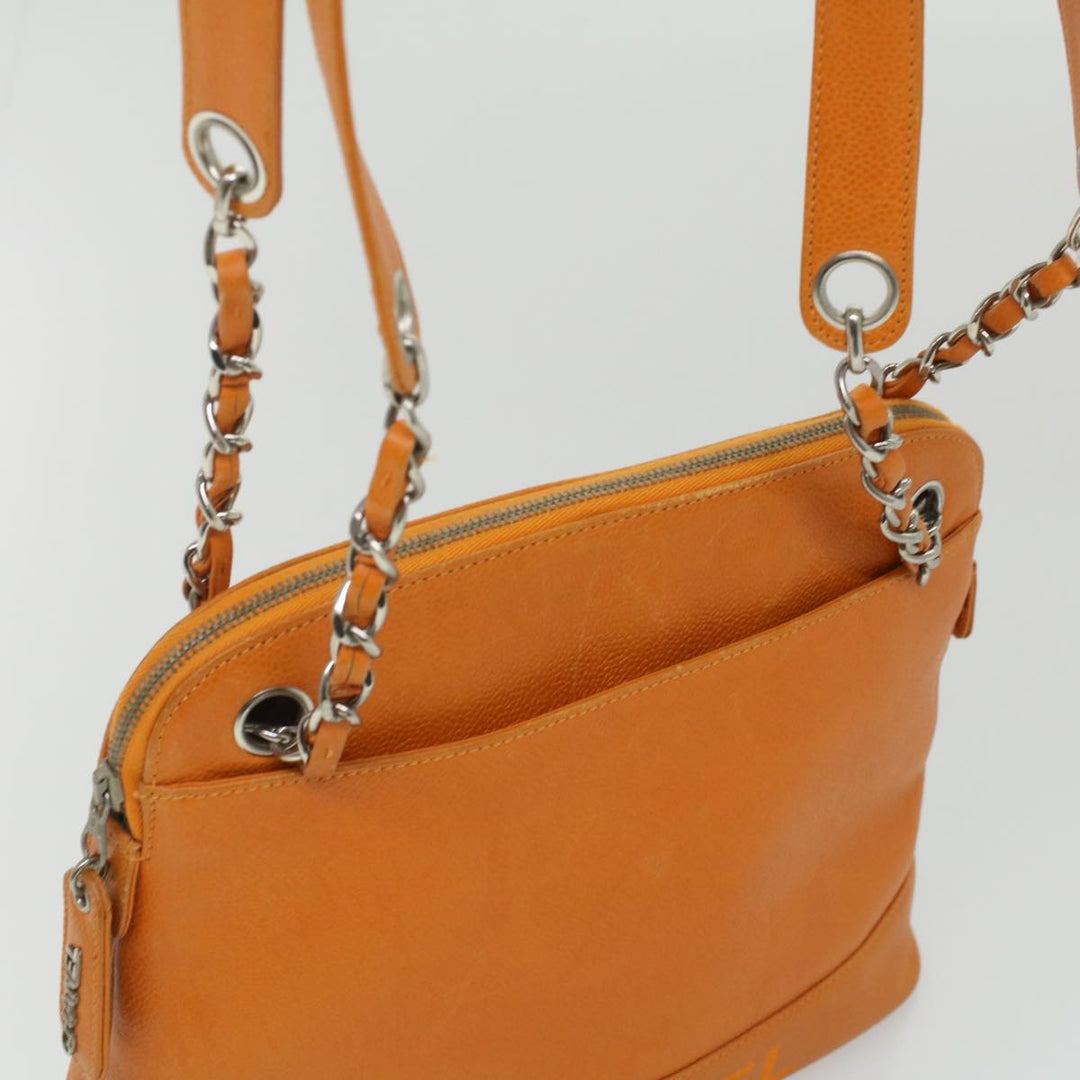 Chanel Chain Shoulder Bag Caviar Skin Orange CC Auth ar8526