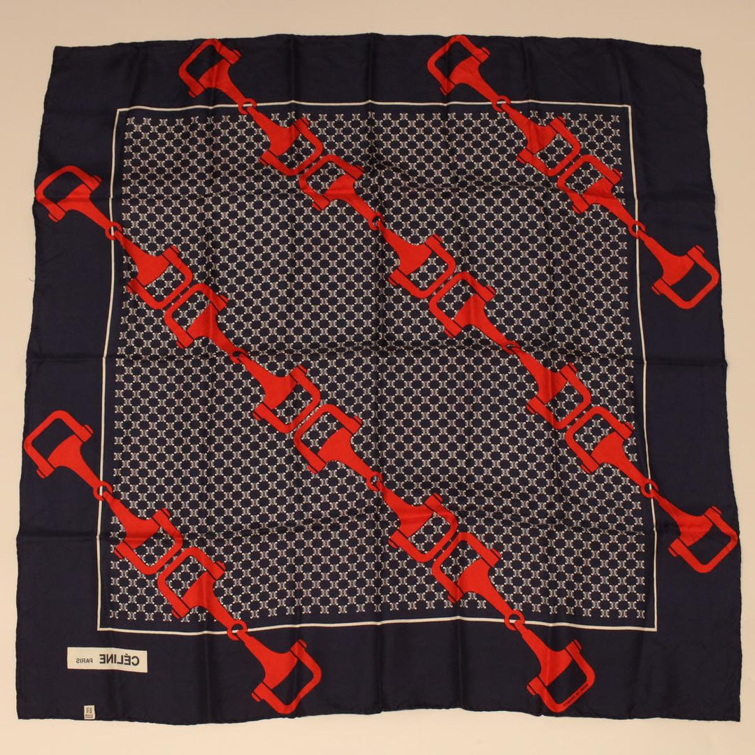 Celine Macadam Canvas Scarf Silk Navy Red  ar9644