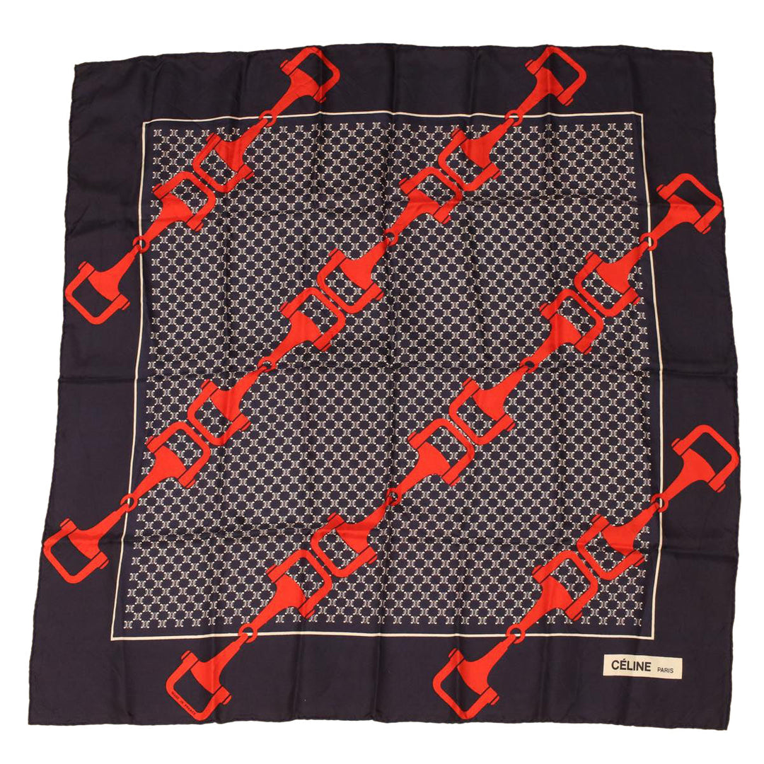 Celine Macadam Canvas Scarf Silk Navy Red  ar9644