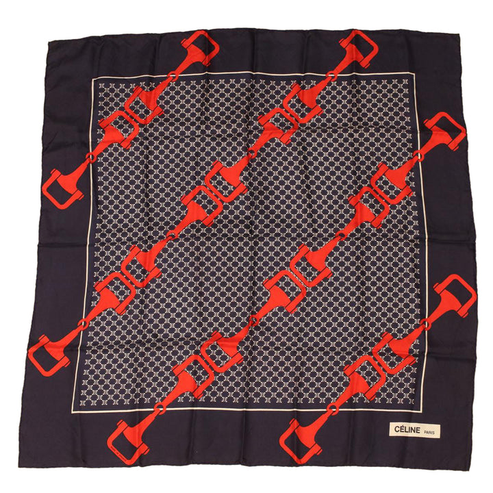 Celine Macadam Canvas Scarf Silk Navy Red  ar9644